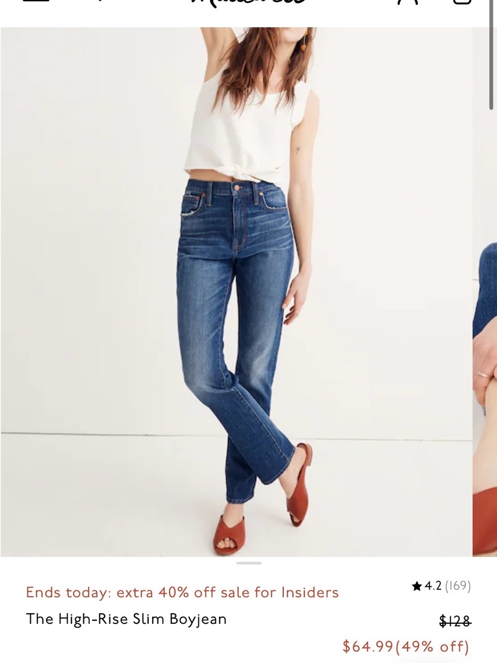 Madewell High-Rise Slim Boyjean — Medium Indigo Blue